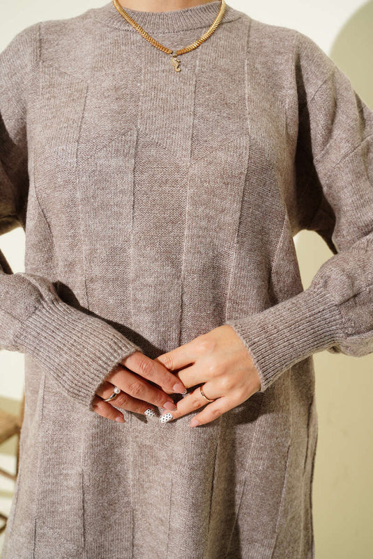 Crew Neck Soft Side Slit Knitwear Tunic Mink