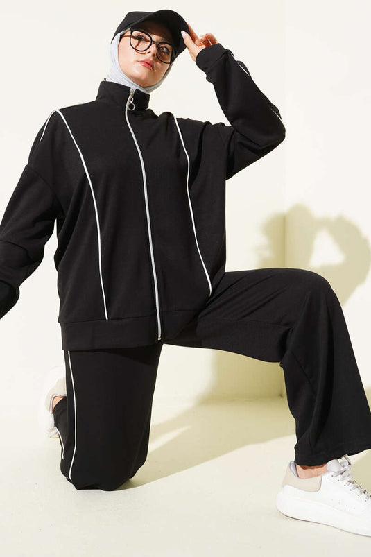 Ensemble double avec fermeture éclair et détails à nœud, noir