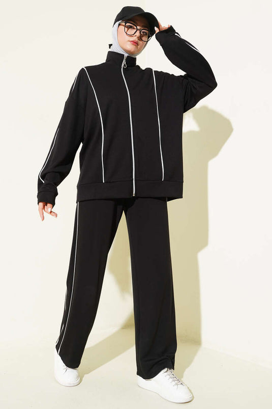 Ensemble double avec fermeture éclair et détails à nœud, noir