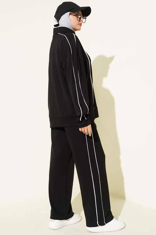 Ensemble double avec fermeture éclair et détails à nœud, noir