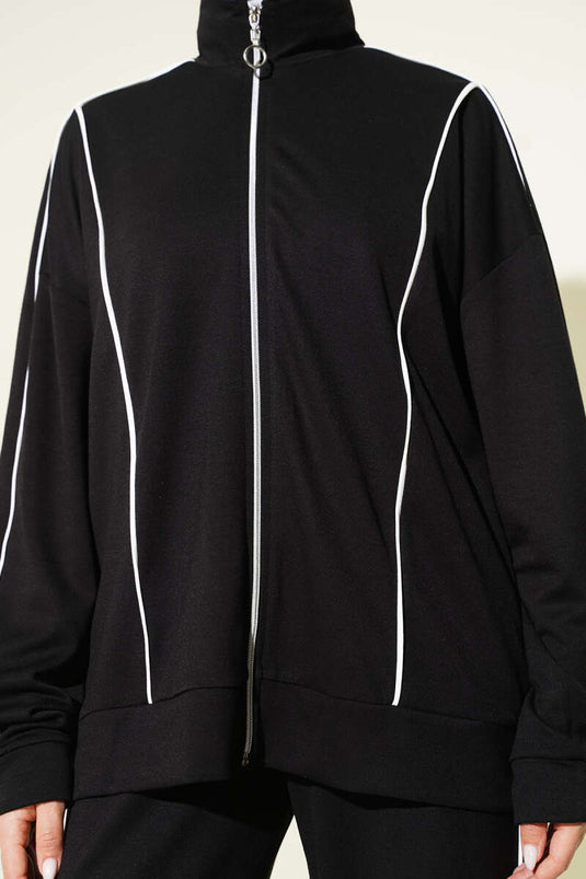 Ensemble double avec fermeture éclair et détails à nœud, noir