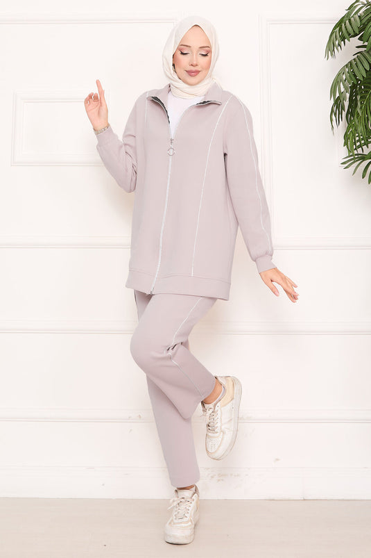 Piping Detailed Two-Piece Suit Beige