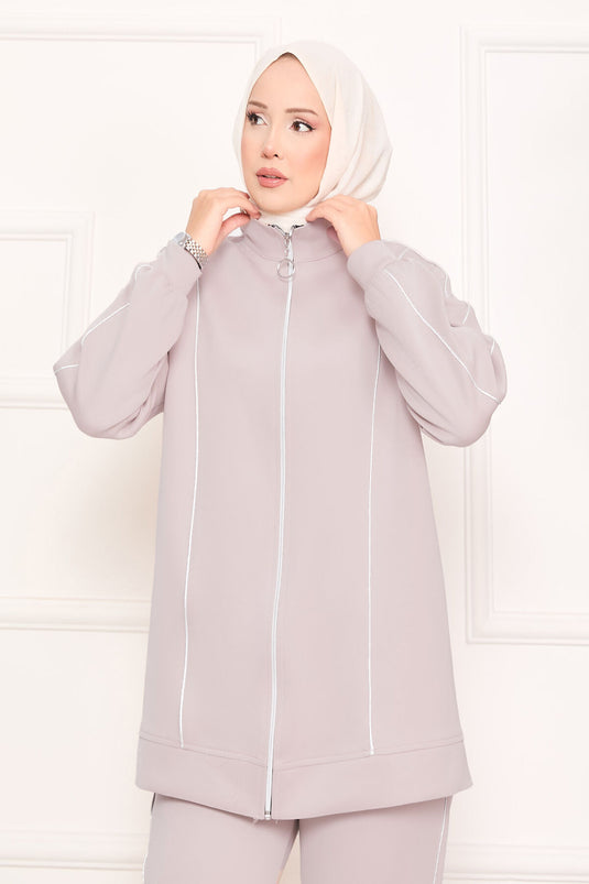 Piping Detailed Two-Piece Suit Beige