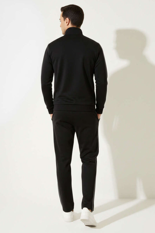 Biye mit Reißverschluss Herren Trainingsanzug Schwarz