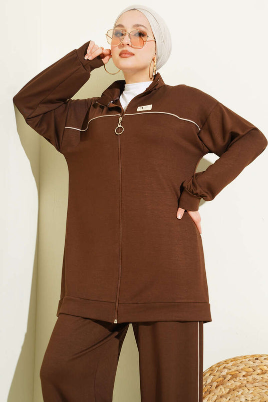 Ensemble double de serviettes à bordure brodée, couleur café