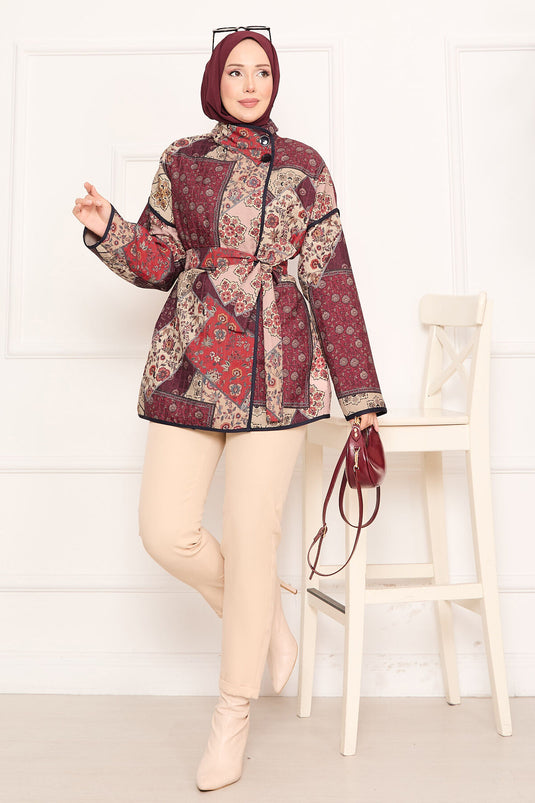 Biyeli Etnik Desen Kapitone Ceket -13