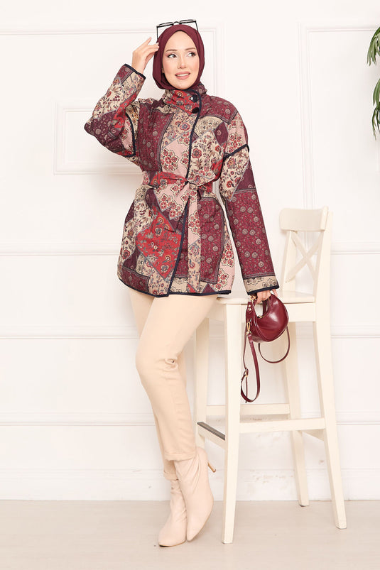 Biyeli Etnik Desen Kapitone Ceket -13