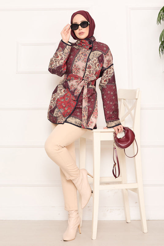 Biyeli Etnik Desen Kapitone Ceket -13