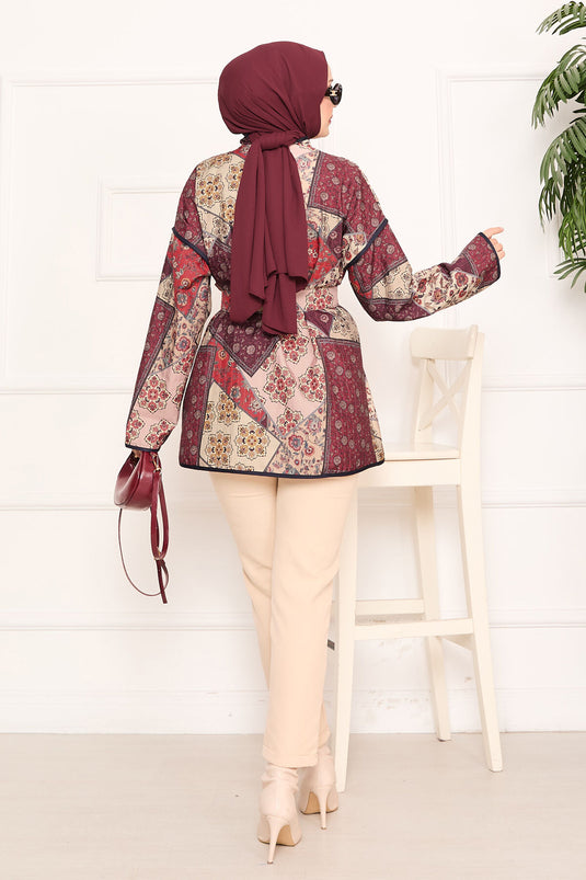 Biyeli Etnik Desen Kapitone Ceket -13