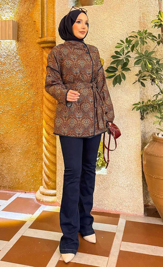 Veste matelassée à motif ethnique avec passepoil -14