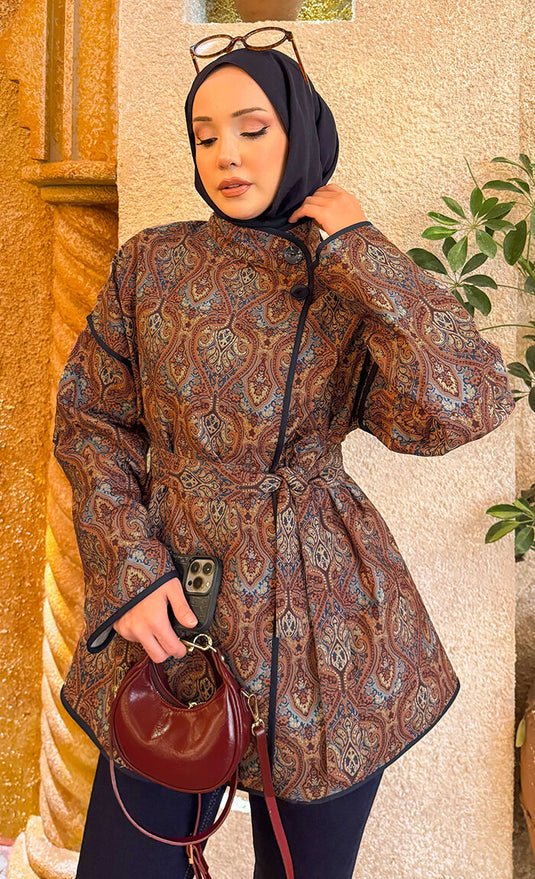 Veste matelassée à motif ethnique avec passepoil -14