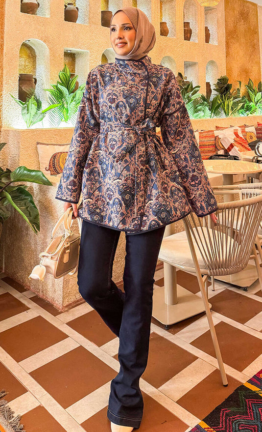 Veste matelassée à motif ethnique avec passepoil -15