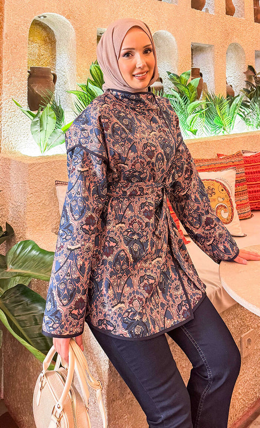 Veste matelassée à motif ethnique avec passepoil -15