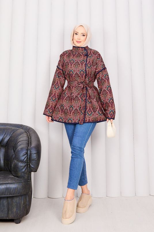 Biyeli Etnik Desen Kapitone Ceket -21