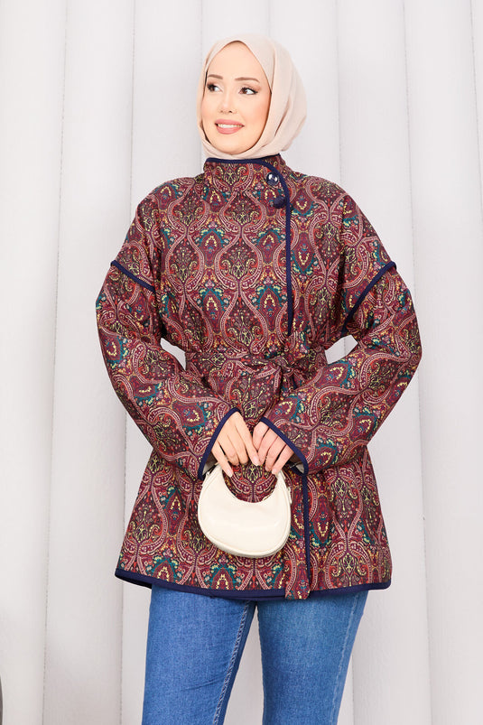 Biyeli Etnik Desen Kapitone Ceket -21