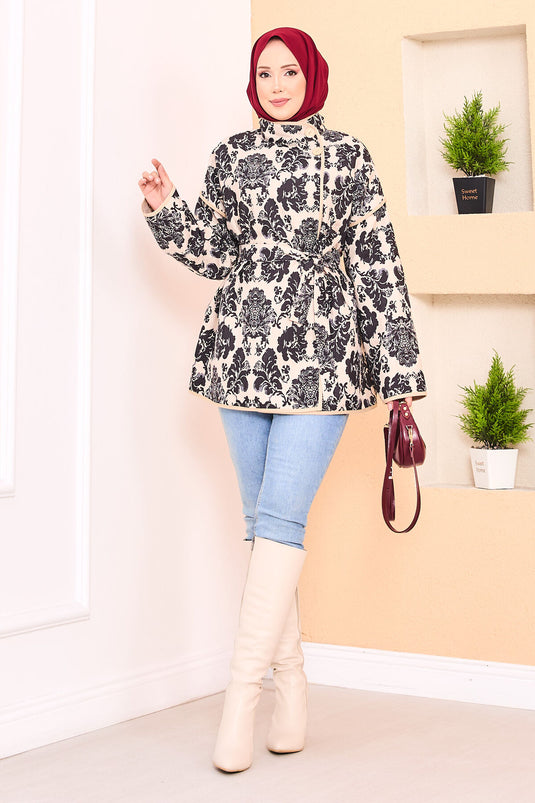 Veste matelassée à motif ethnique avec passepoil -9