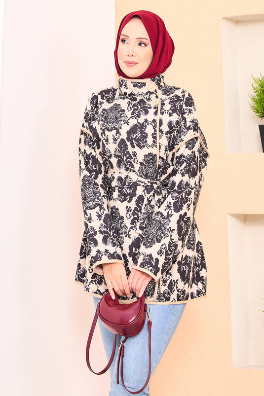 Veste matelassée à motif ethnique avec passepoil -9