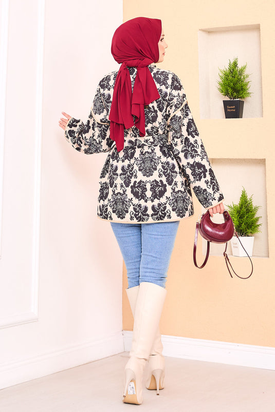 Ethnic Pattern Quilted Jacket with Piping -9