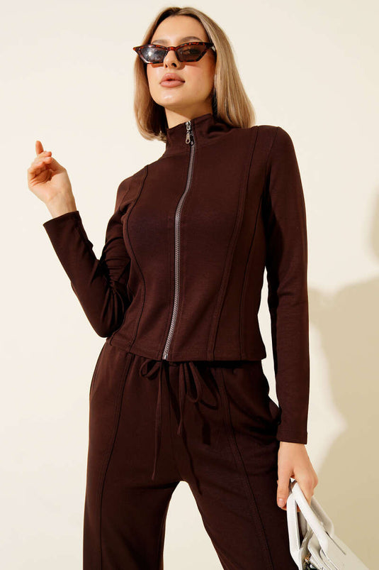 Loisha Two-Piece Hunting Set with Piped Zipper, Brown