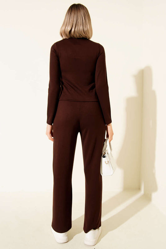 Loisha Two-Piece Hunting Set with Piped Zipper, Brown