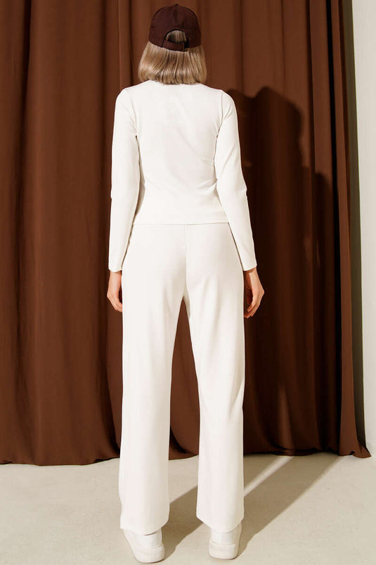 Loysa Two-Piece Set with Piped Zipper, Ecru