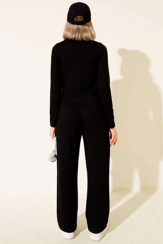 طقم لويشا من قطعتين بسحاب مزخرف، أسود