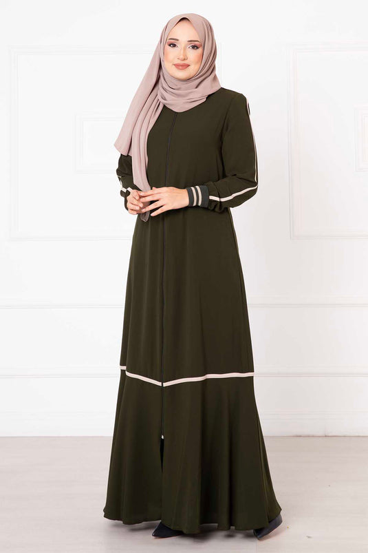 Haki Color Ribbed Sleeve Abaya