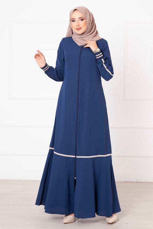 Indigo Robe with Ribbed Sleeves
