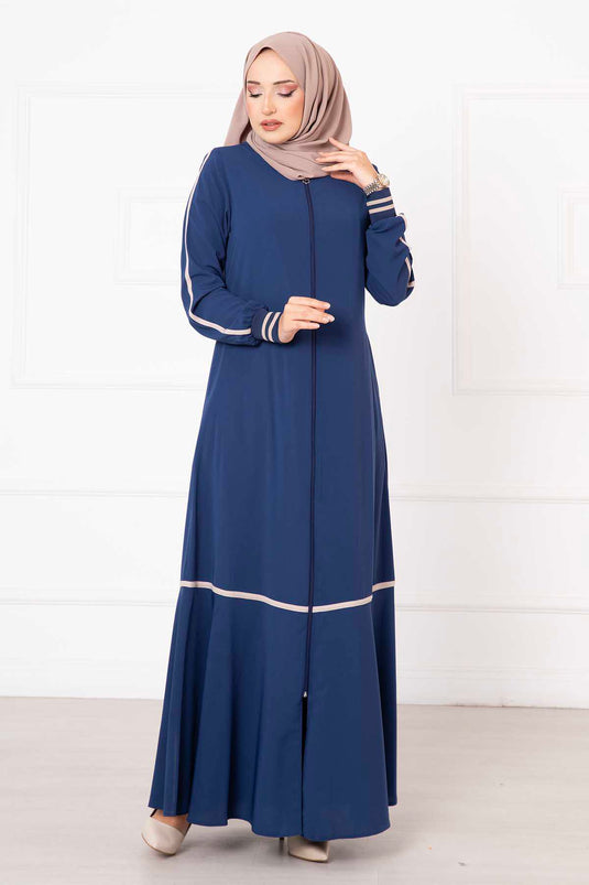 Biyeli Kolları Ribanalı Ferace İndigo