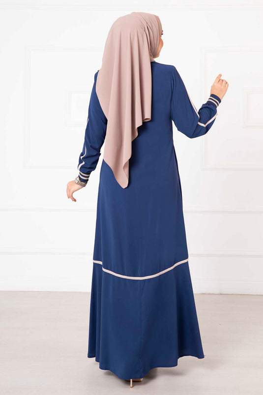 Indigo Robe with Ribbed Sleeves