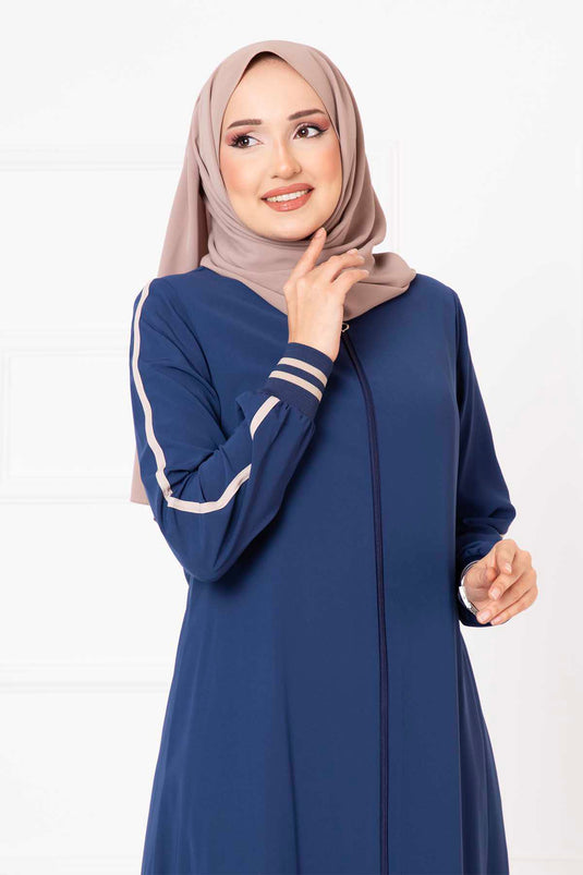 Biyeli Kolları Ribanalı Ferace İndigo