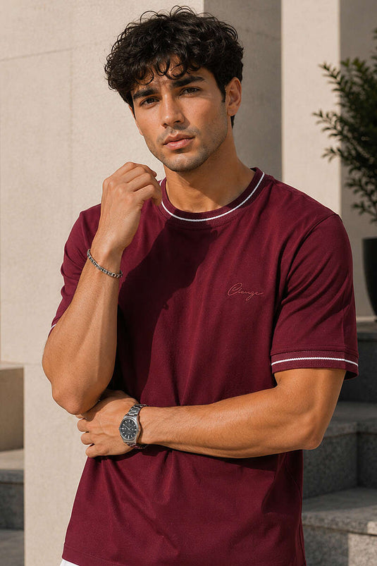 Biyeli Loyşa Bisiklet Yaka Erkek T-shirt Bordo