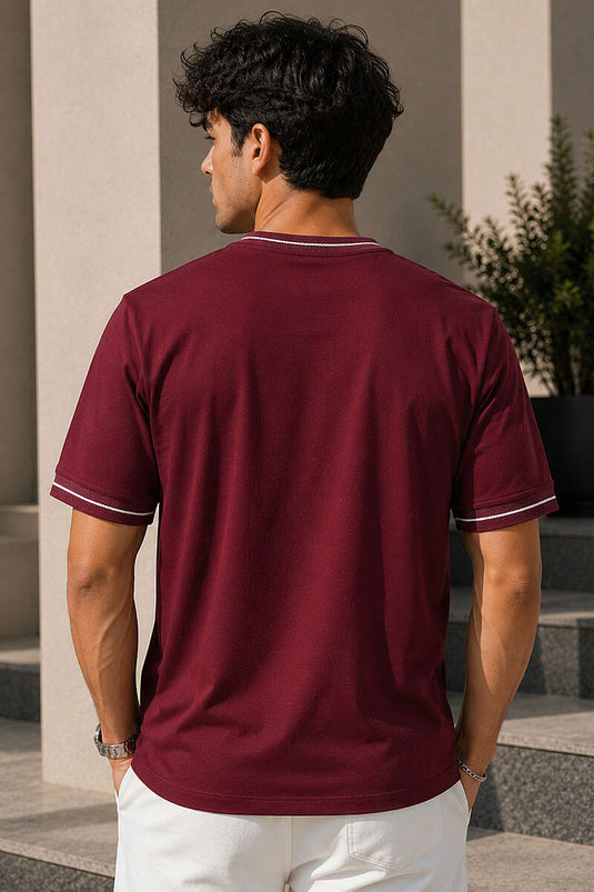 Biyeli Loyşa Bisiklet Yaka Erkek T-shirt Bordo