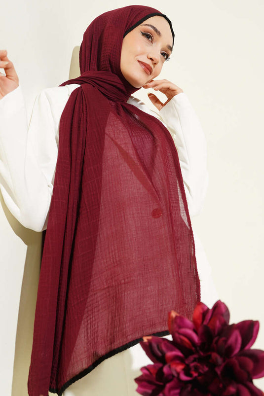 Biyeli Müslin Şal Bordo