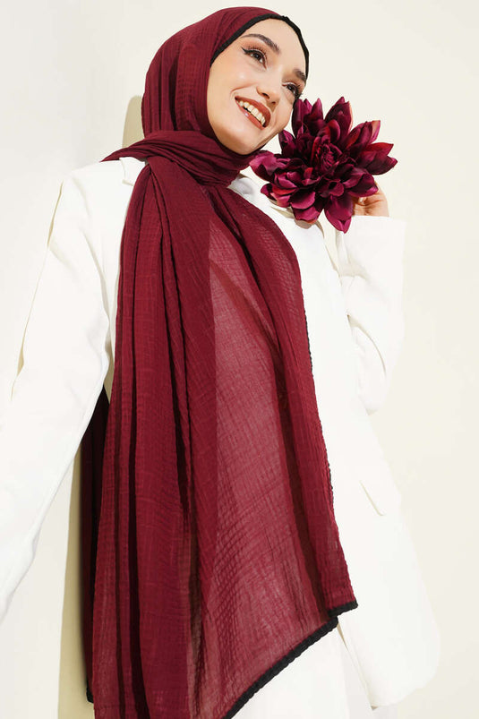 Biyeli Müslin Şal Bordo