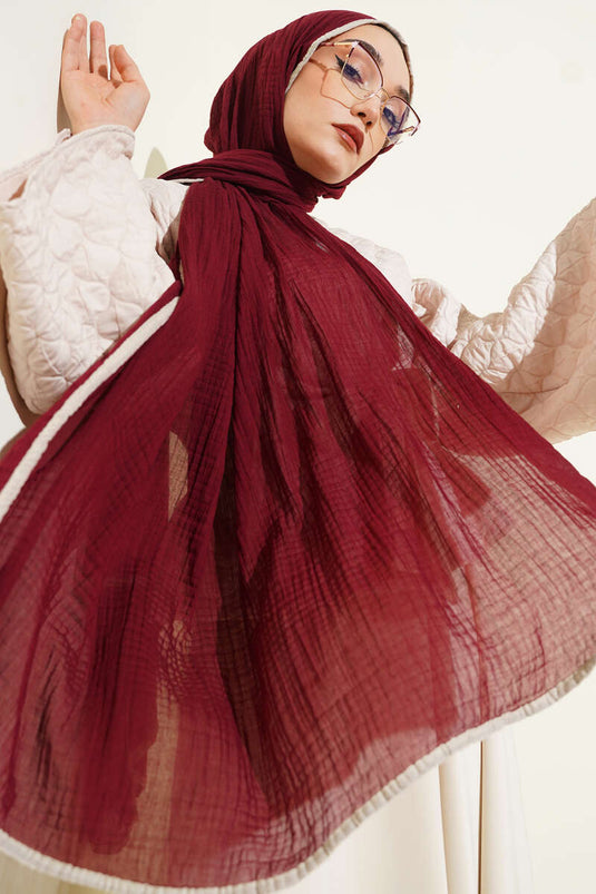 Biyeli Müslin Şal Bordo Bej