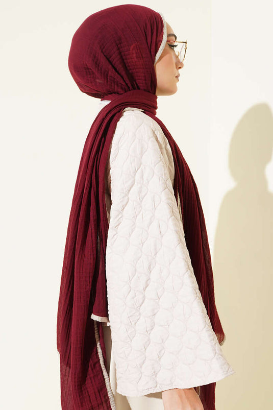 Biyeli Müslin Şal Bordo Bej