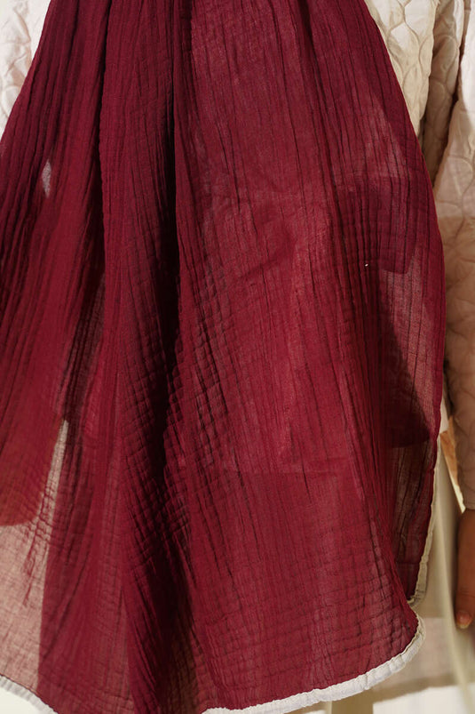 Biyeli Müslin Şal Bordo Bej