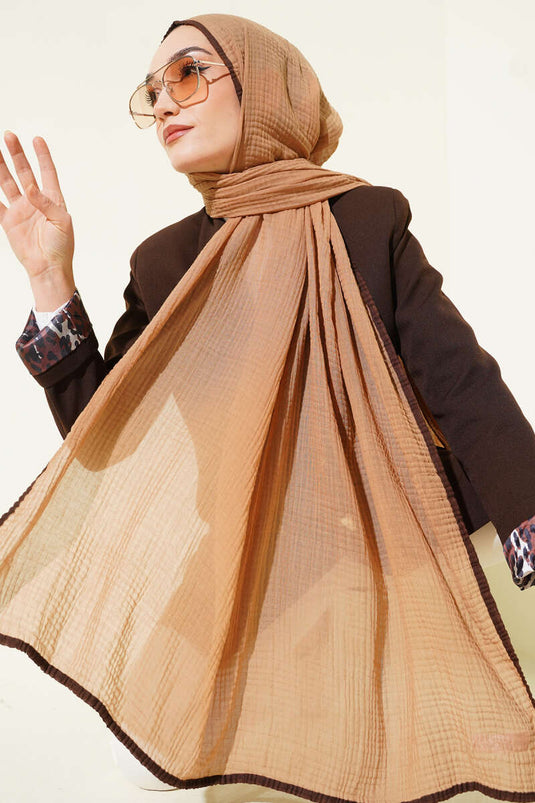 Geborduurde Mousseline Sjaal Kameelkleurig