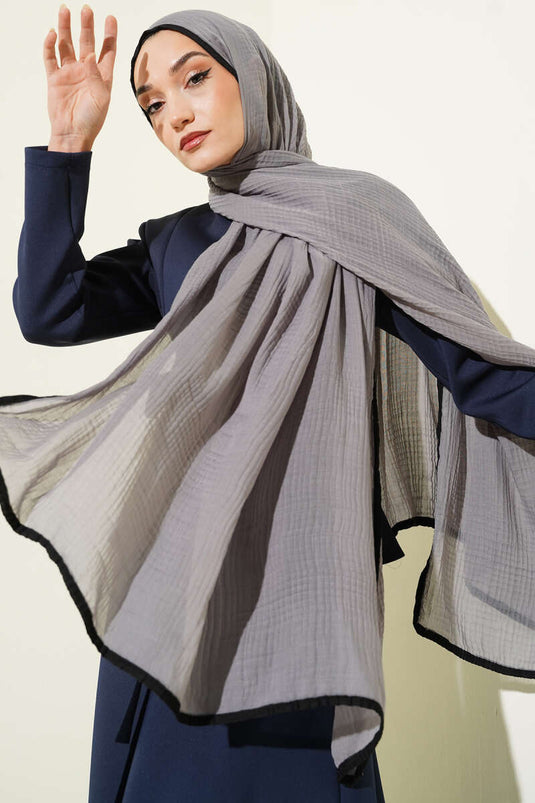 Biyeli Müslin Şal Gri