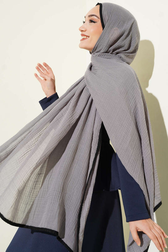 Biyeli Müslin Şal Gri