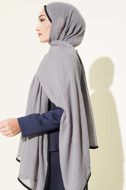 Biyeli Müslin Şal Gri