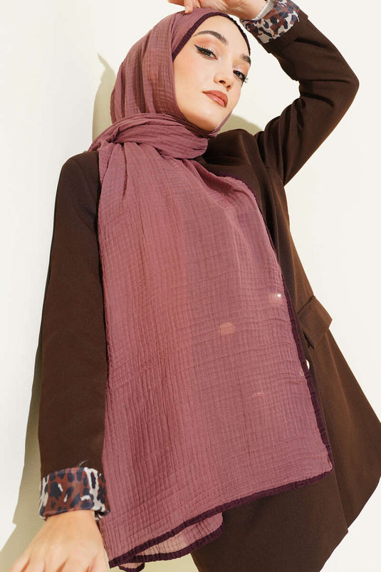 Châle en mousseline à bordure, couleur rose fané