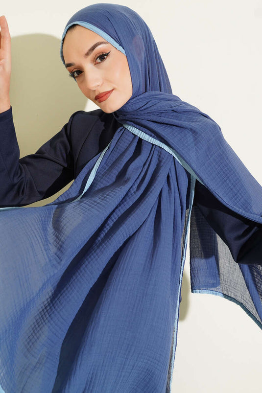 Châle en mousseline à bordure, indigo