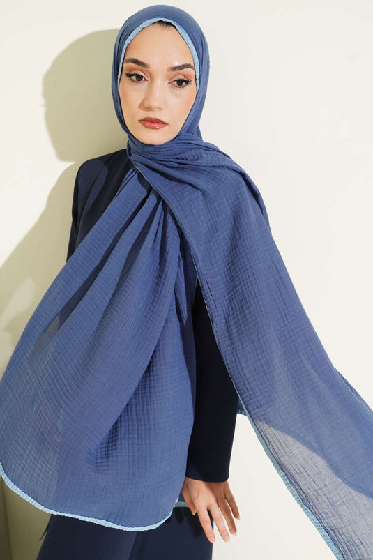 Châle en mousseline à bordure, indigo