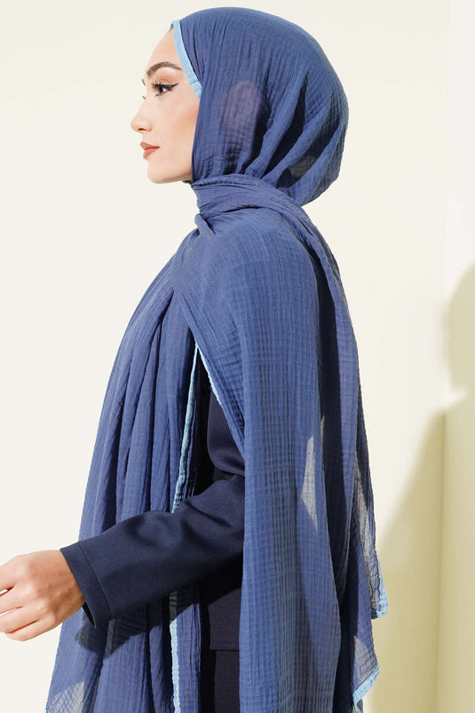 Châle en mousseline à bordure, indigo