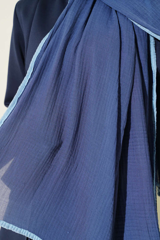 Châle en mousseline à bordure, indigo