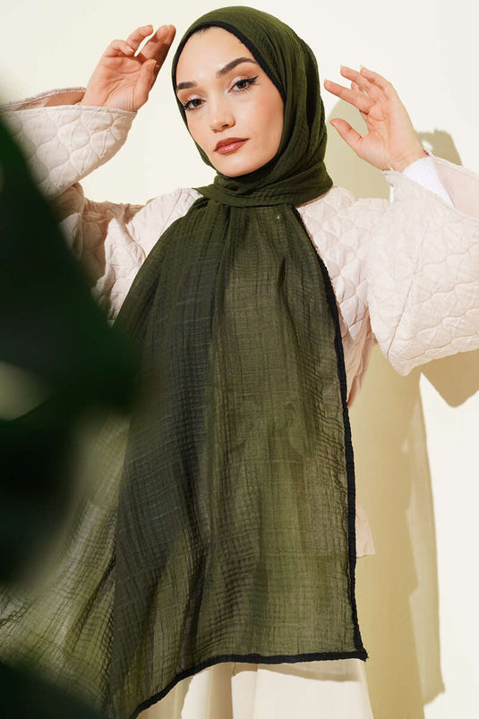 Châle en mousseline à bordure, vert camouflage