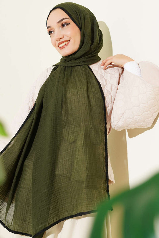 Châle en mousseline à bordure, vert camouflage