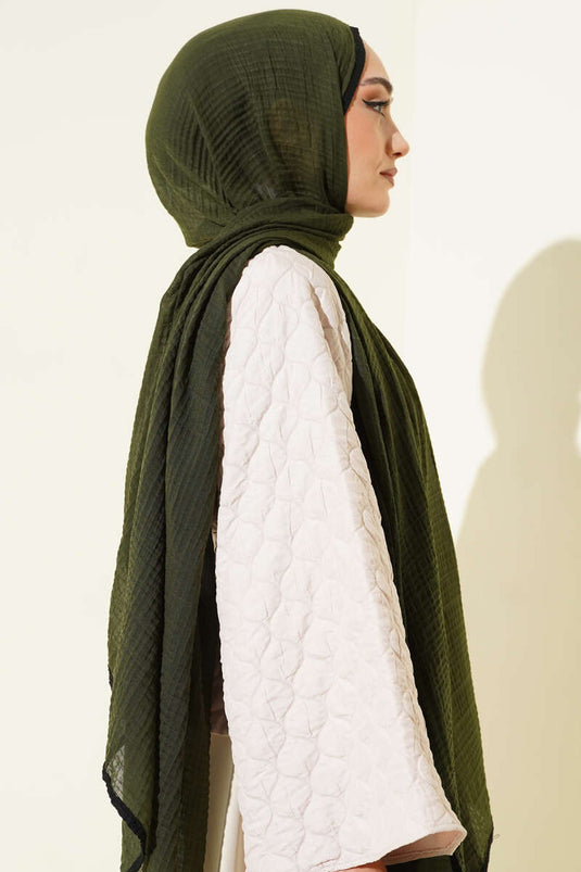 Châle en mousseline à bordure, vert camouflage